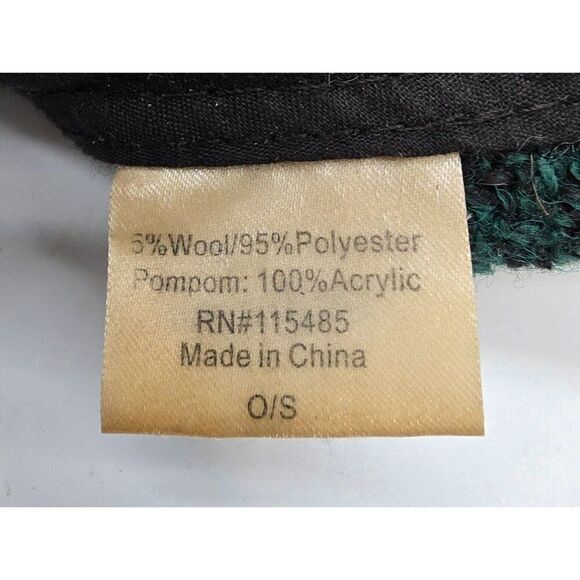 Vintage Green Tweed Wool Cap With Black Pom-Pom & Ear Flaps - Picture 8 of 8